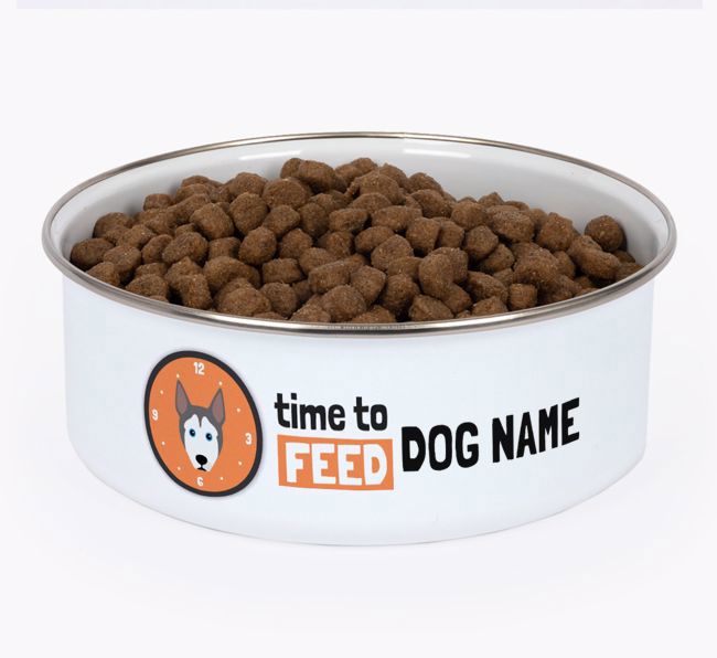 Time To Feed: Personalised {breedFullName} Enamel Dog Bowl